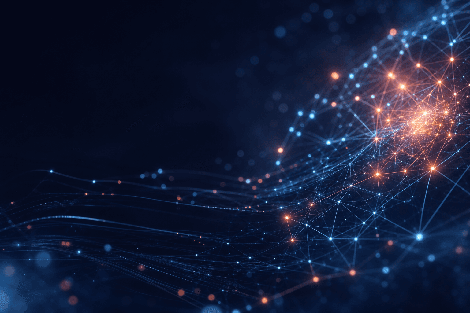 Glowing neural network and data connections representing enterprise AI infrastructure