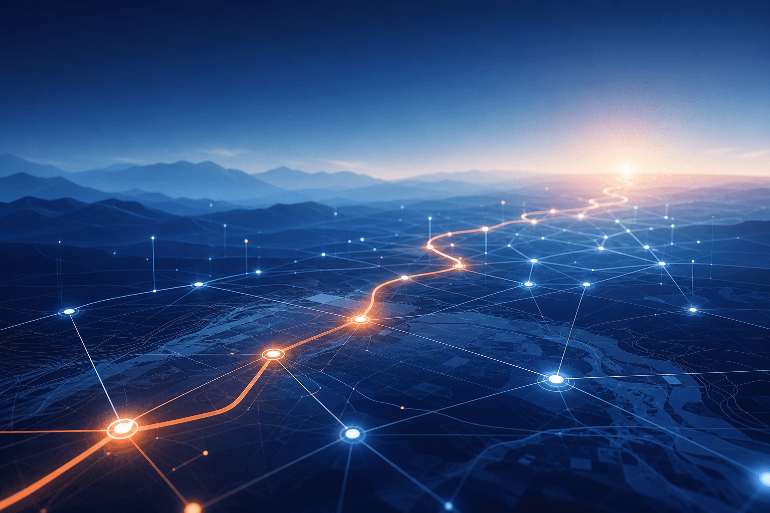 Strategic technology roadmap with connected pathways representing long-term planning and vision